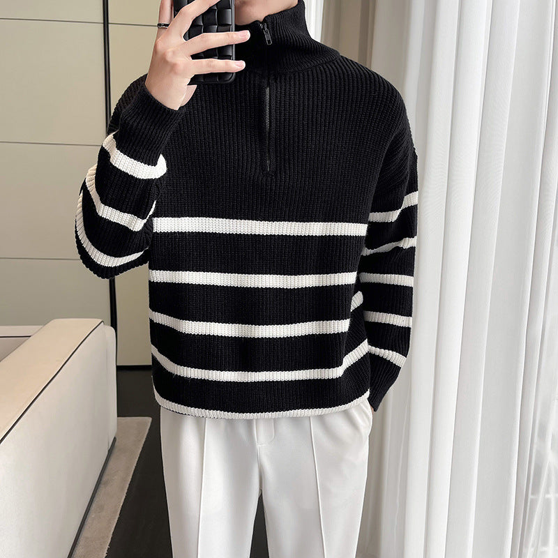Herren Modischer Strickpullover mit Stehkragen und Reißverschluss Drune