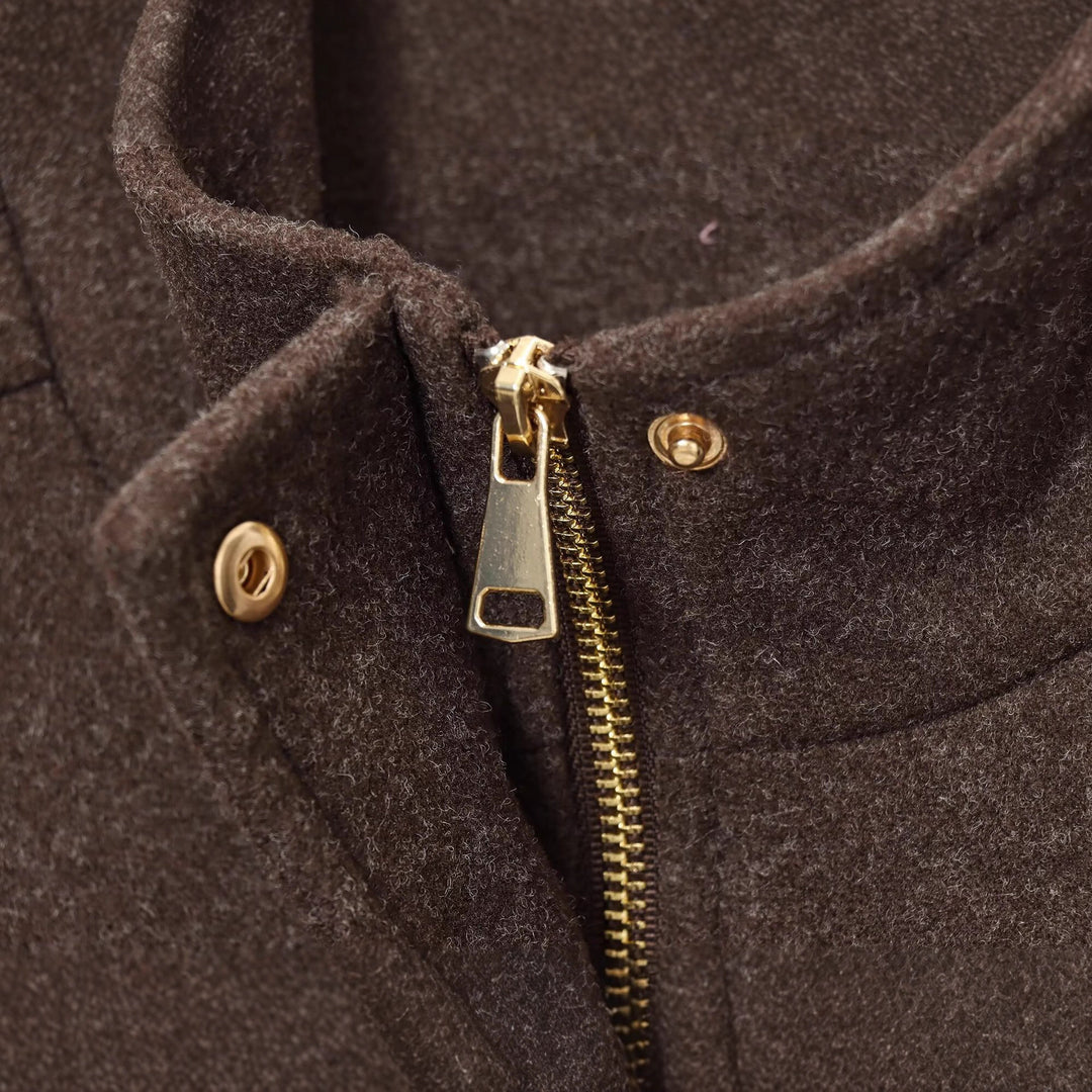 Damen Kurz geschnittene Wollmix-Boxy-Jacke mit Stehkragen und Pattentaschen Drune