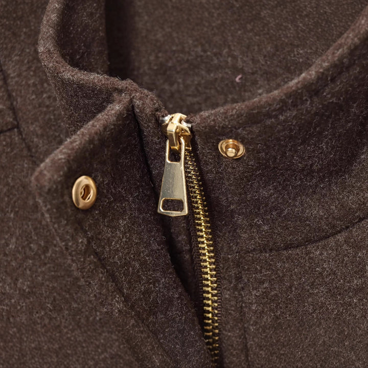 Damen Kurz geschnittene Wollmix-Boxy-Jacke mit Stehkragen und Pattentaschen Drune