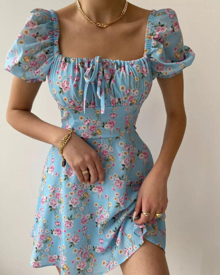 Damen Minikleid mit voluminösen Puffärmeln und floralem Muster Drune