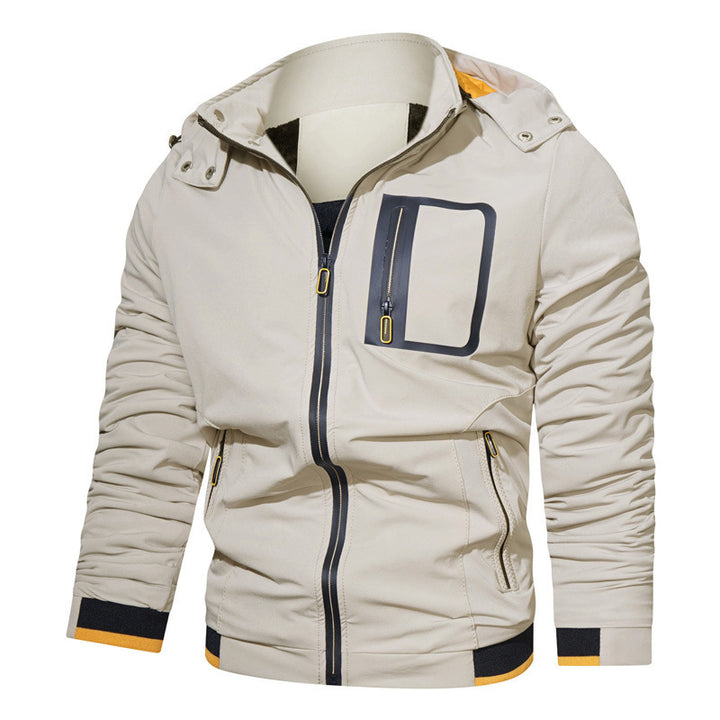 Herren Leichter technischer Kapuzenblouson mit wasserdichter Brusttasche und gerippten Kontrastbündchen Drune