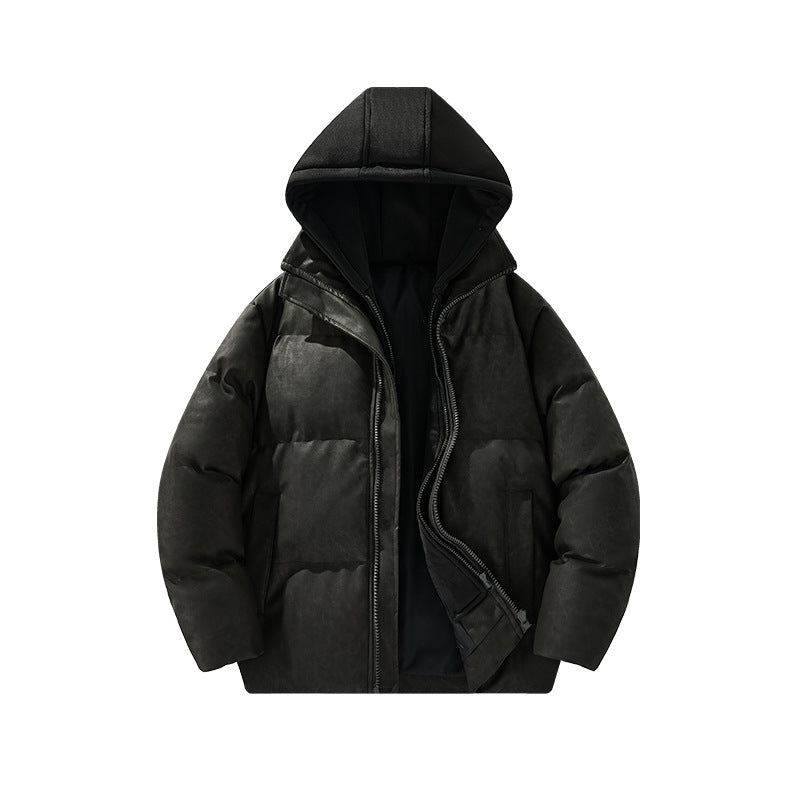 Herren Gepolsterte Kapuzenjacke mit Veloursleder‑Optik und verdecktem Zwei-Wege‑Reißverschluss Drune