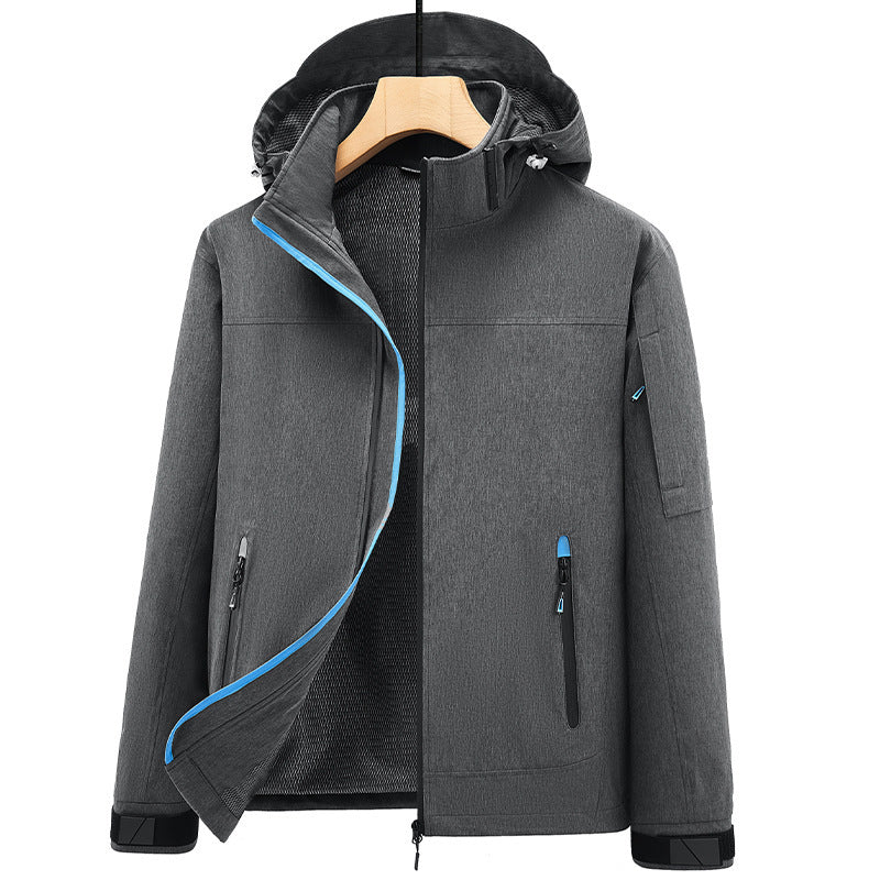 Herren Atmungsaktive Softshell-Outdoorjacke mit Kapuze, verschweißten Reißnähten und Ärmel-Tasche Drune