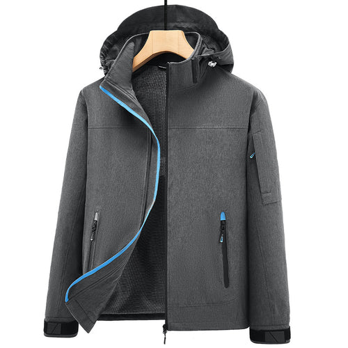 Herren Atmungsaktive Softshell-Outdoorjacke mit Kapuze, verschweißten Reißnähten und Ärmel-Tasche Drune