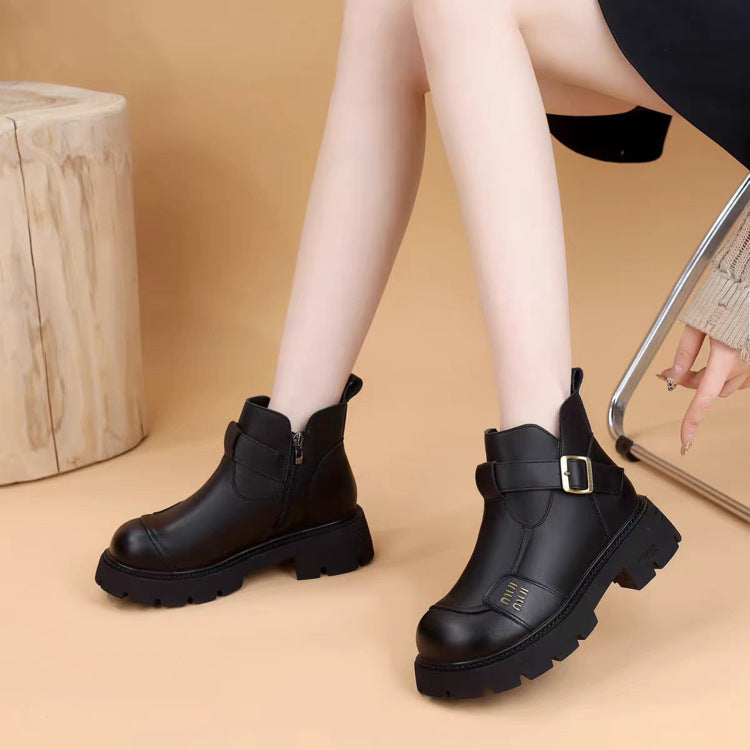 Damen Modische Chelsea-Stiefeletten mit Schnalle Drune