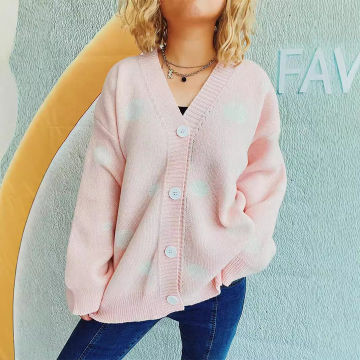 Damen modischer Strickcardigan mit einzigartigem Punktedesign und bequemen Schnitt Drune