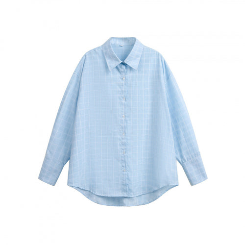 Damen Weites Oversize-Hemd aus leichter Baumwollmischung mit kariertem Muster Drune