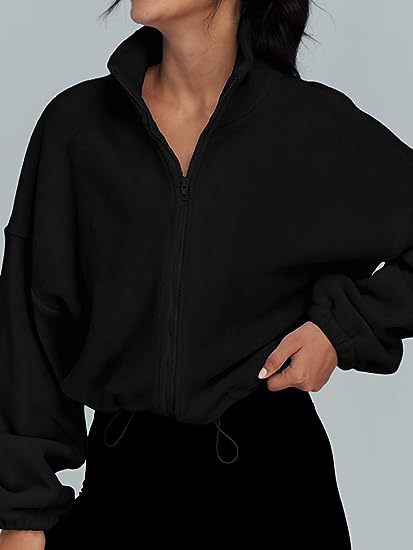 Damen lässige Zip-Jacke mit Kordelzug Drune