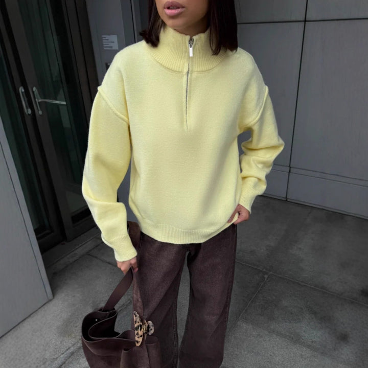 Damen Bequemer Halbreißverschluss Pullover Drune