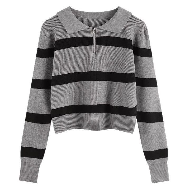 Damen Strickpullover mit Reißverschluss und Streifenmuster Drune