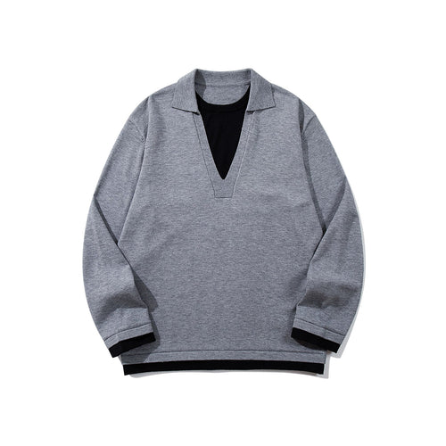 Unisex Lässiger Oversize Strickpullover mit tiefem V Einsatz und Hemd‑Layer Optik Drune