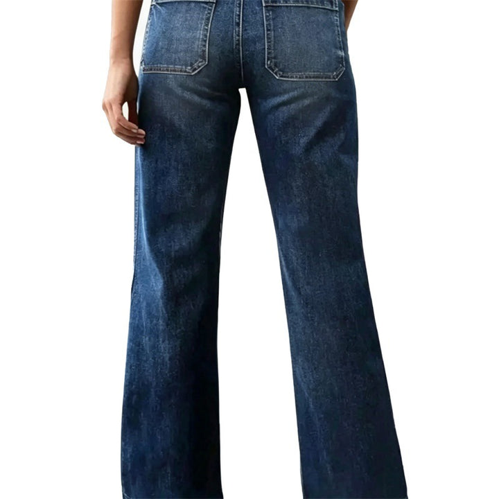Damen Hochtaillierte Denim-Jeans mit weitem Schlagbein und aufgesetzten Vordertaschen Drune