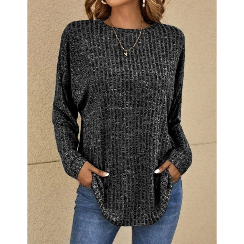 Damen Oversized Struktur-Strickpullover mit Rundhals und Eingrifftaschen Drune