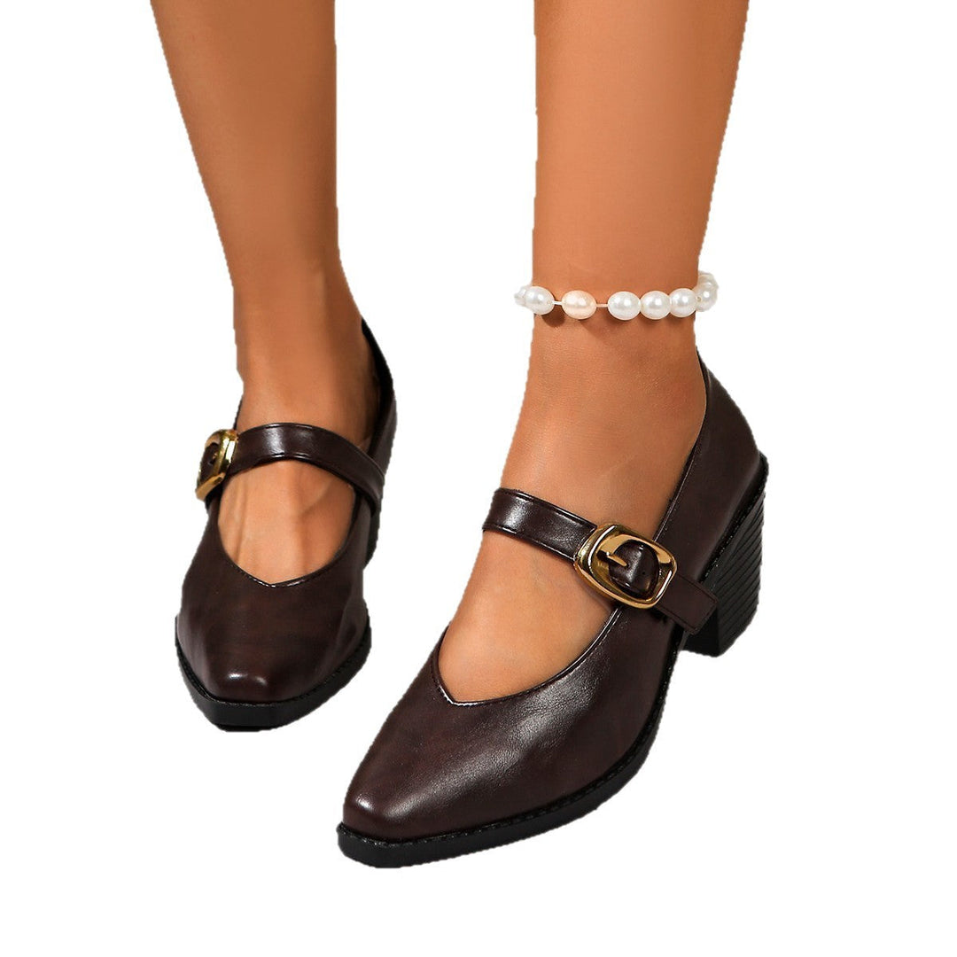 Damen Klassische Blockabsatzschuhe mit eleganter Schnallenverzierung Drune