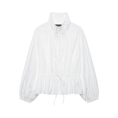 Damen Ultralight Cropped Anorak mit Tunnelzugtaillierung, Ballonärmeln und hohem Stehkragen Drune