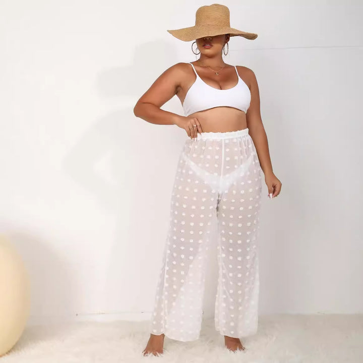 Damen luftige Strandhose mit voluminösen Pompom-Applikationen Drune