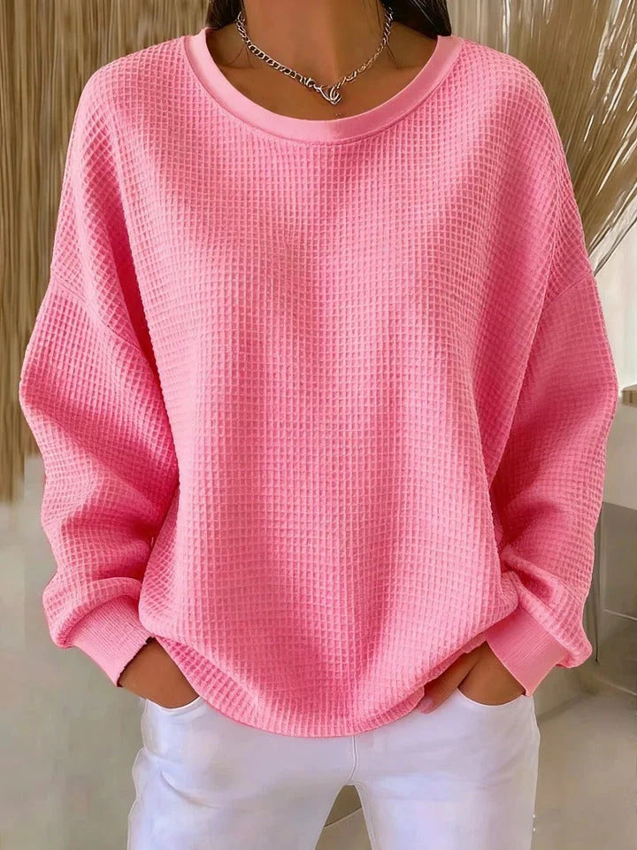 Damen Oversize Waffelstrick-Sweatshirt mit Rundhalsausschnitt Drune