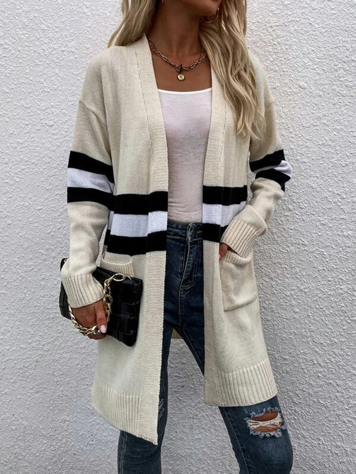 Damen Strickcardigan mit modischem Streifendesign und offenen Vorderteilen Drune