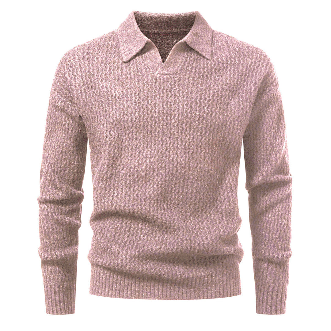 Herren Polokragen-Feinstrickpullover mit strukturierter Wellenoptik und geripptem Saum Drune