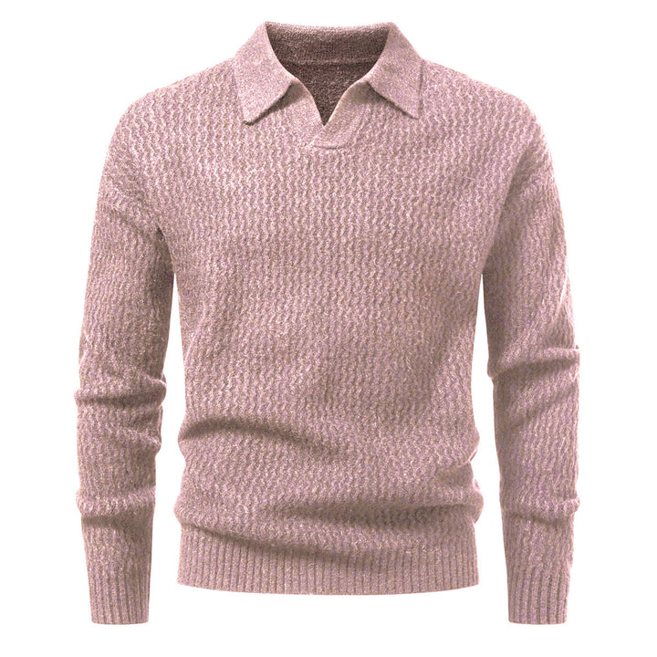 Herren Polokragen-Feinstrickpullover mit strukturierter Wellenoptik und geripptem Saum Drune