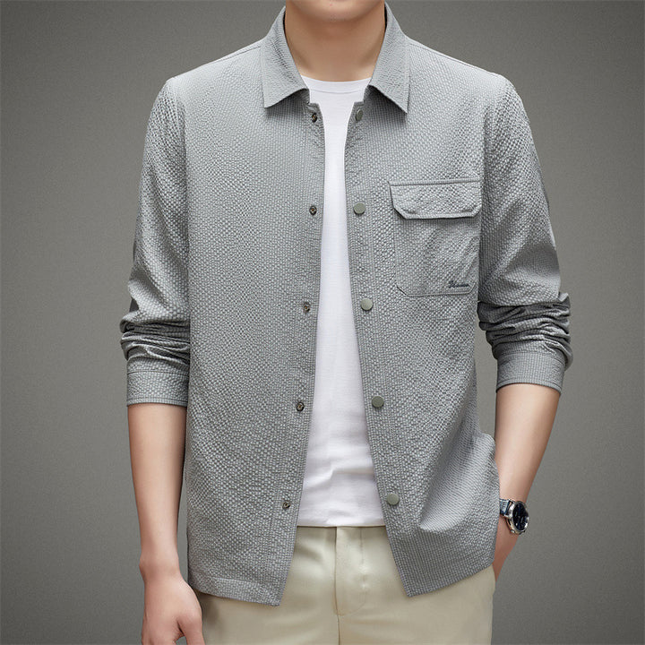 Herren Legeres strukturiertes Overshirt mit Brusttasche und Knopfleiste Drune