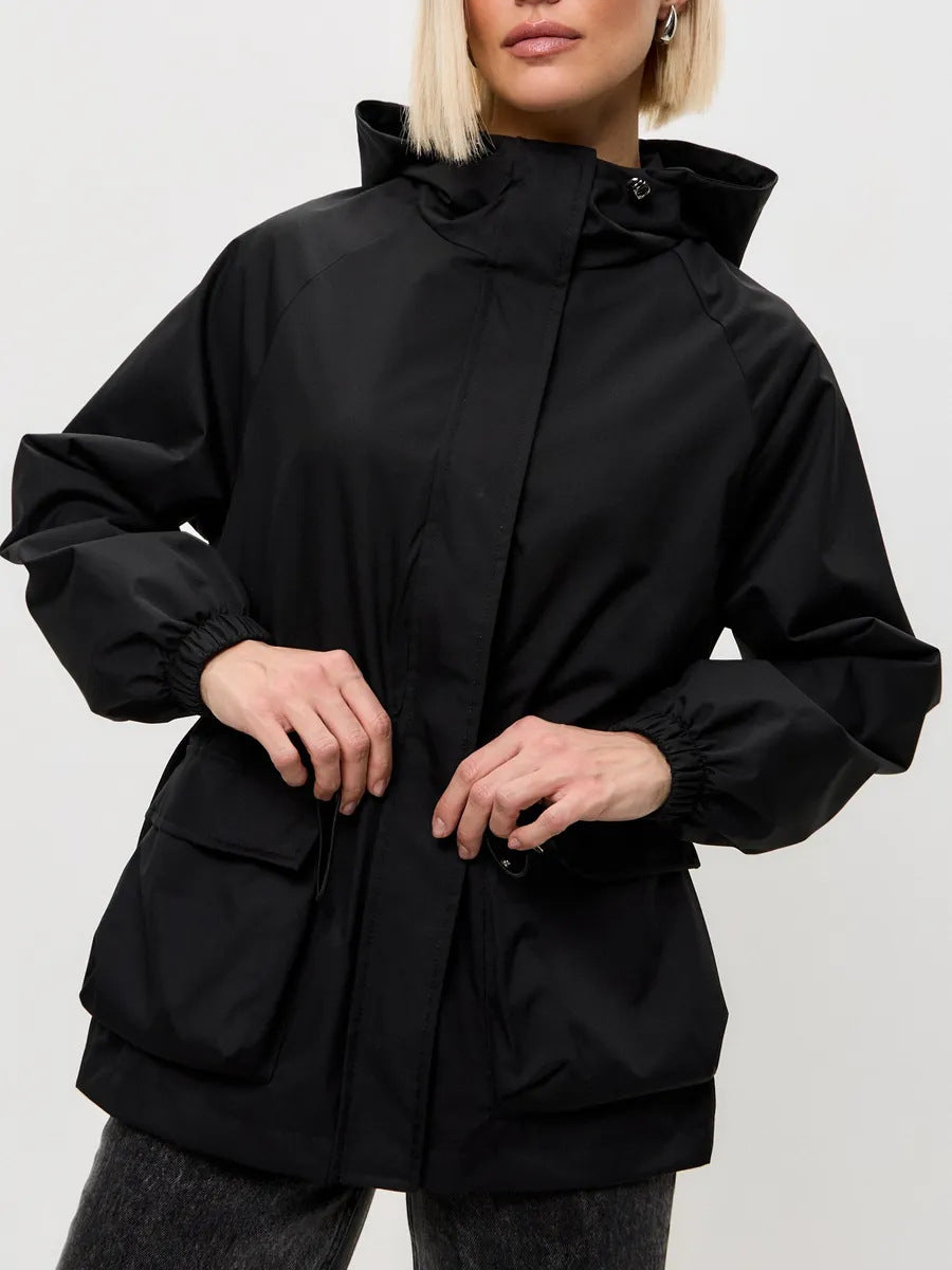 Damen praktische und stylische Outdoor-Jacke mit verstellbarem Bund Drune