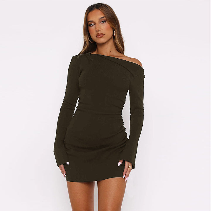 Damen asymmetrisches Minikleid mit Raffungen und elegantem Ausschnitt Drune
