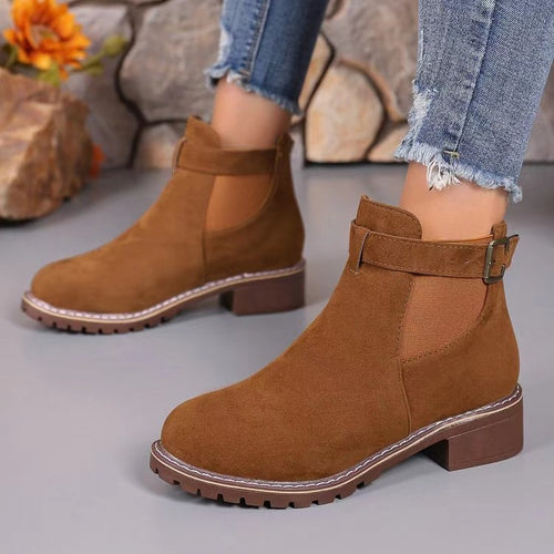 Damen nan knöchelhohe Chelsea-Boots mit elastischem Einsat z, Zierschnalle und profilierter Gummisohle Drune