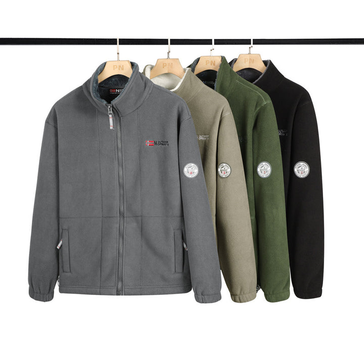 Herren Warme Fleecejacke mit Teddykragen, durchgehendem Reißverschluss und Utility-Taschen Drune