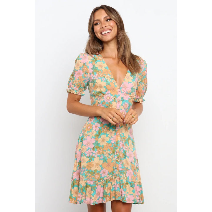 Damen Minikleid im romantischen Garden-Style mit voluminösen Ärmeln und verspieltem Saum Drune