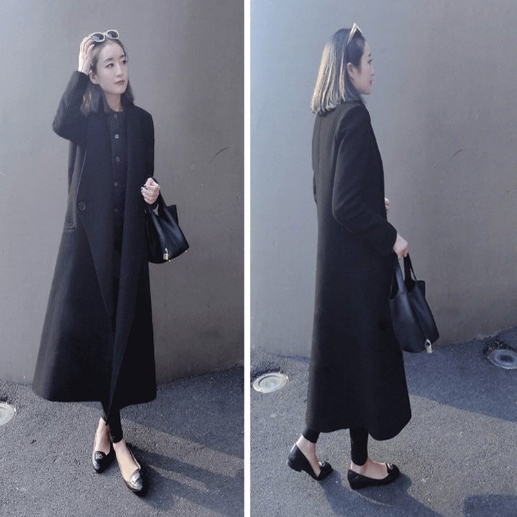 Damen Midilanger taillierter Wollmix-Longcoat mit Schalkragen, Eingrifftaschen und dezenten Zierknöpfen Drune