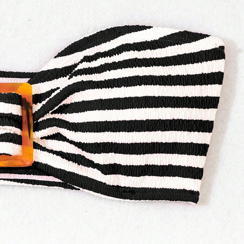 Damen Bandeau-Bikini mit modischem Streifenmuster und zeitgemäßem Gurt Drune