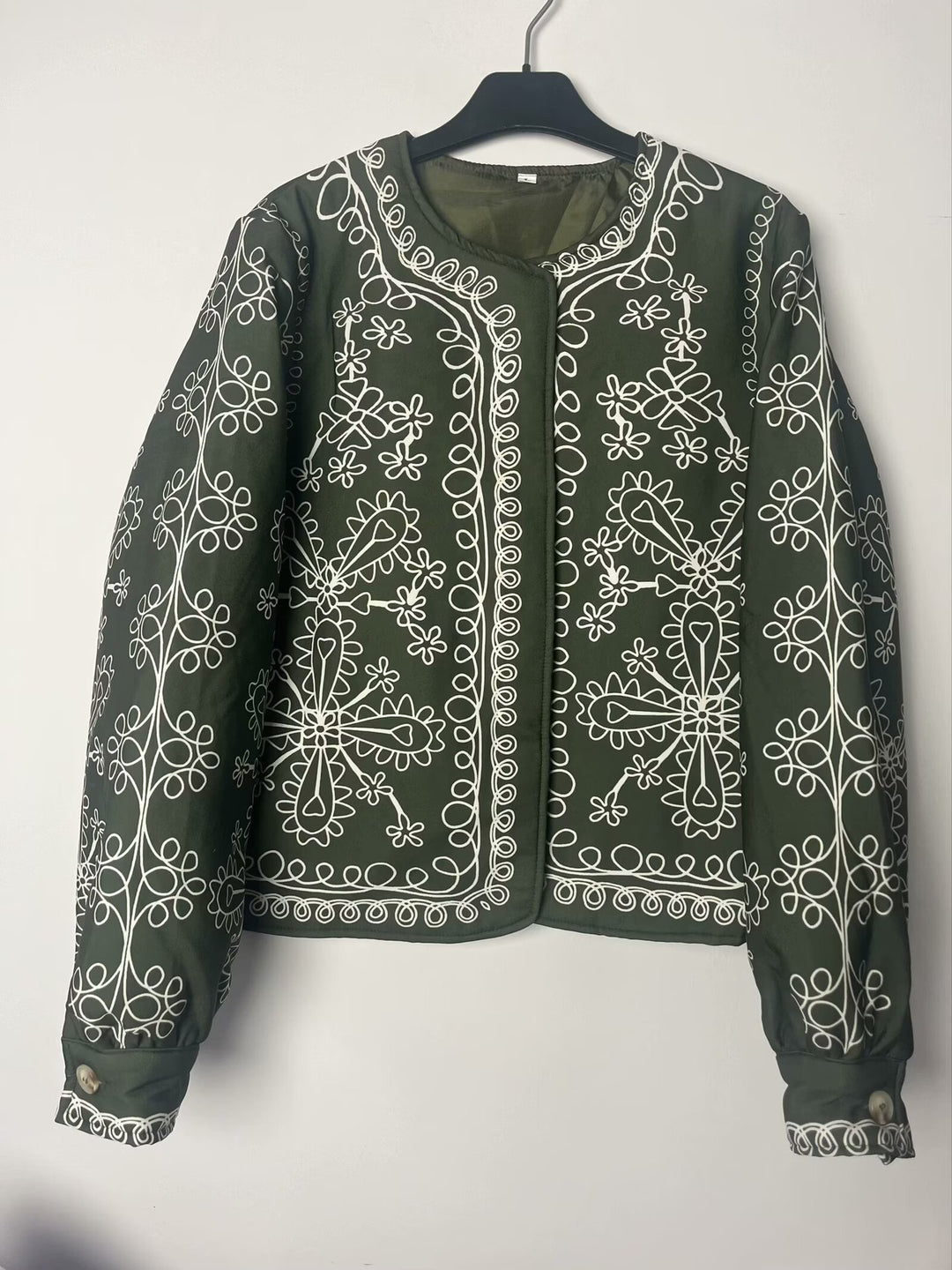 Damen Patchwork-Design Jacke mit floralem Muster und eleganten Applikationen Drune