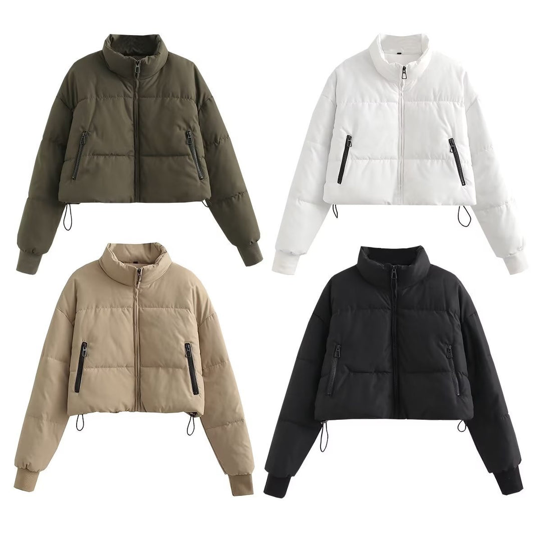 Damen nan cropped Steppjacke mit hohem Kragen, elastischen Bündchen und verdecktem Kordelzug Drune
