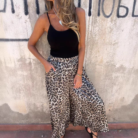 Damen weit geschnittene Palazzohose mit leopardenmuster Drune
