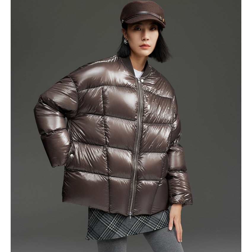 Damen Kurze gestepptte Daunenjacke mit glänzender Shell und Boxy-Silhouette Drune