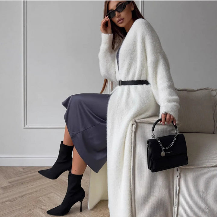 Damen Flauschiger Langstrickmantel mit elegantem Schnitt und lockeren Ärmeln Drune