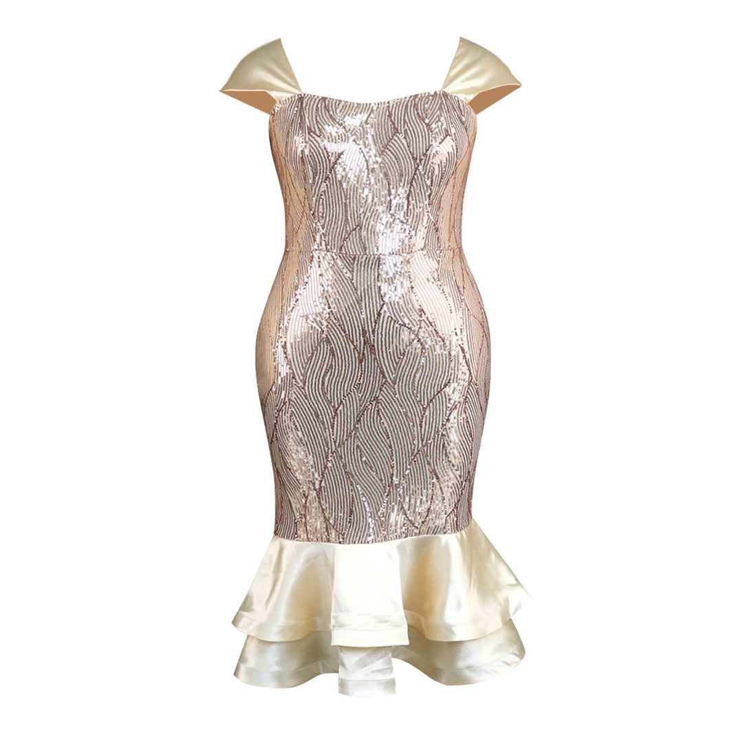 Damen glamouröses Abendkleid mit schimmernden Pailletten und voluminösem Rüschenabschluss Drune