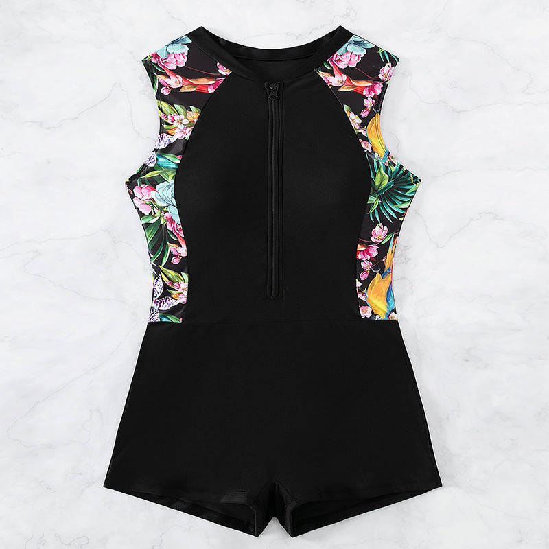 Damen Sportlicher Kurzarm-Badeanzug mit floralem Design Drune