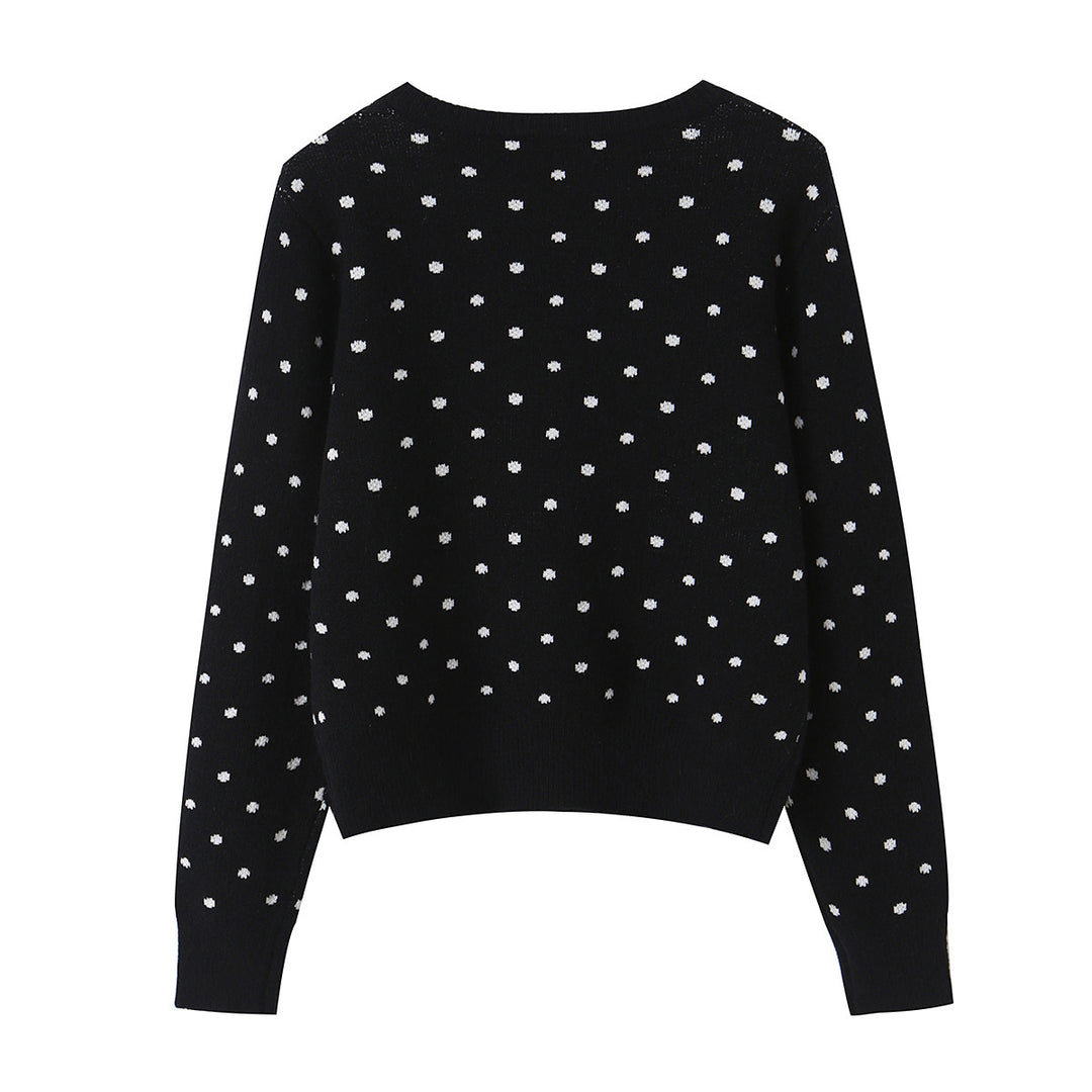 Damen nan feiner gestrickter Rundhals-Pullover mit Pünktchen-Jacquard und kurzem Taillenbund Drune