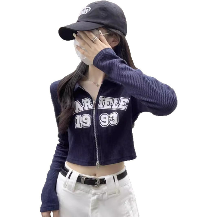 Damen modisches und sportliches Cropped-Shirt mit Reißverschluss Drune