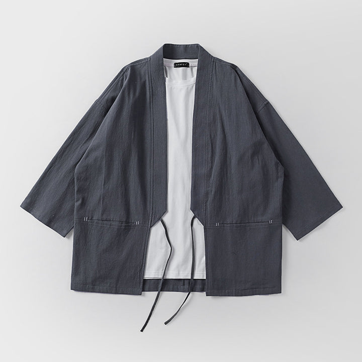 Unisex Kimono-Haori-Jacke mit Bindegürtel und dreiviertelärmeln Drune