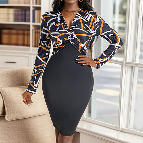 Damen Figurbetontes Wickelkleid mit grafischem Print-Oberteil und Bleistiftrock Drune