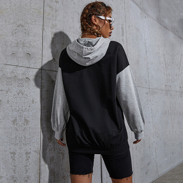 Damen Oversize Sweatshirt mit Kapuze, Kontrastärmeln und Kängurutasche Drune