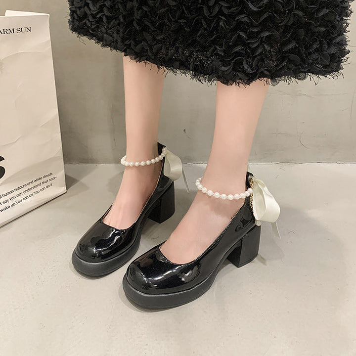 Damen Elegante Plateau-Pumps mit Perlen- und Schleifenverzierung Drune