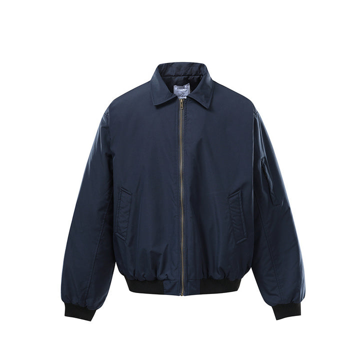 Unisex Kurz geschnittene Boxy‑Bomberjacke mit Reißverschluss, Rippbündchen und Ärmel‑Utilitytasche Drune