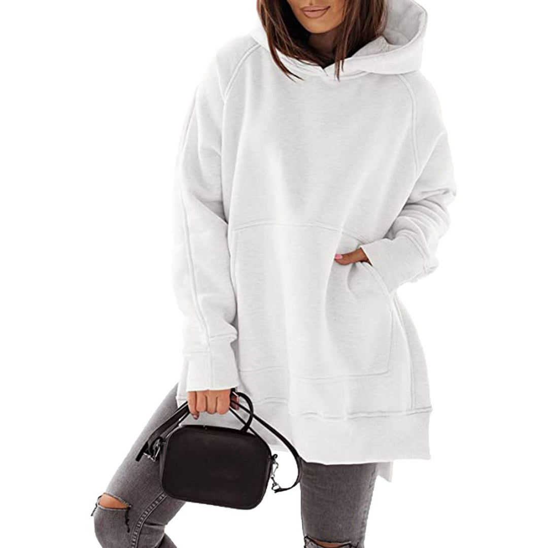 Damen lässiger Oversized Hoodie mit seitlichen Schlitzen und Kängurutasche Drune