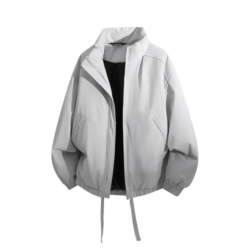 Herren Übergroße Windbreaker-Bomberjacke mit Kordelzug und Stehkragen Drune