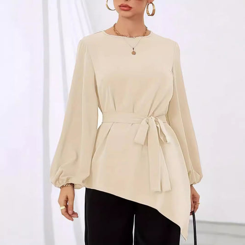 Damen Elegantes Wickelbluse mit langen Ärmeln Drune