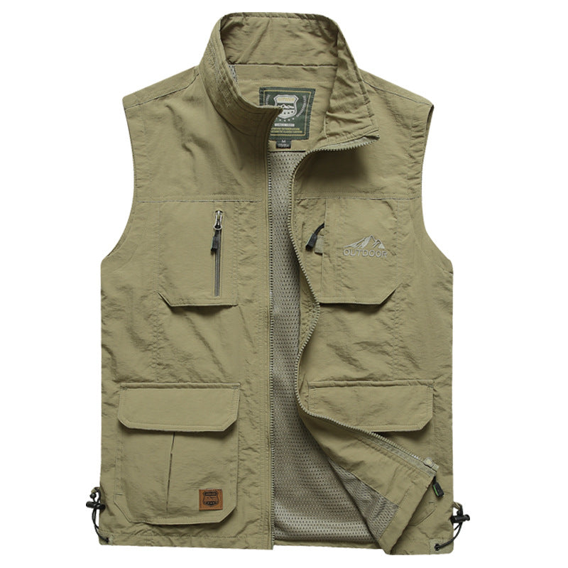 Herren Multifunktionale Outdoor‑Weste mit Mesh‑Futter, Mehrfach‑Taschen und verstellbarem Saum Drune